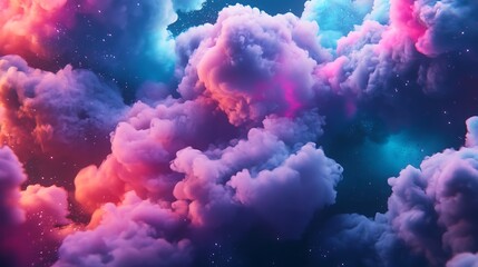 Wall Mural - a dreamy banner with clouds of smoke in vibrant shades of pink, blue, and purple swirling across a d