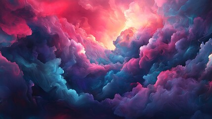Wall Mural - a dreamy banner with clouds of smoke in vibrant shades of pink, blue, and purple swirling across a d