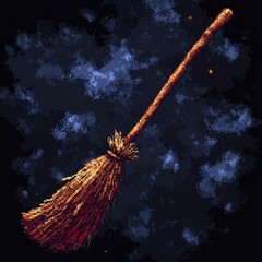 Wall Mural - a pixel art witches broom against dark sky
