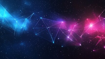 Wall Mural - a sci-fi-inspired banner with neon beams of light forming geometric shapes on a dark, space-like bac