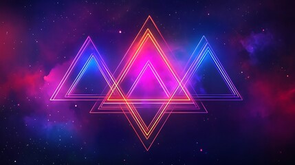 Wall Mural - a sci-fi-inspired banner with neon beams of light forming geometric shapes on a dark, space-like bac
