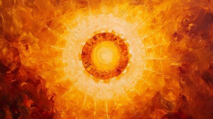 Wall Mural - an abstract burst of light from the center, with glowing, concentric rings in warm orange and yellow