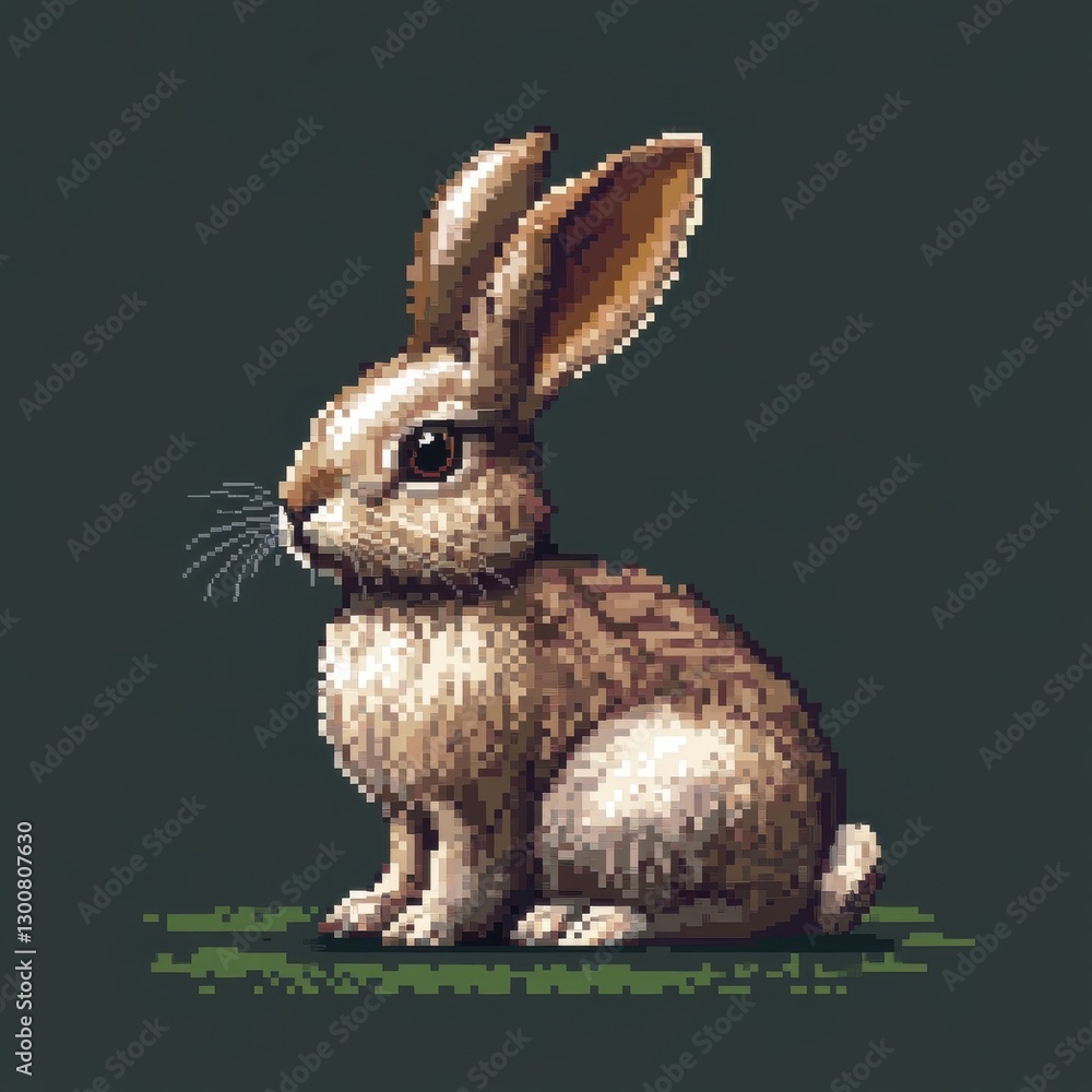 Pixel Art Rabbit Sitting On Green Grass Stock Illustration | Adobe Stock