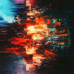 Poster - Abstract Pixelated Metropolis: A Vibrant Glitchscape of Urban Complexity and Digital Distortion