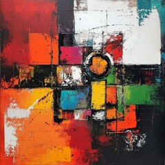 Aufkleber - Abstract Composition: A Vibrant Exploration of Color and Form in a Geometric Arrangement 