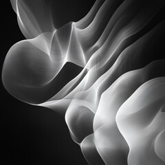 Poster - Abstract White Waves on Black: A Study in Line, Form, and Contrast in Minimalist Design 