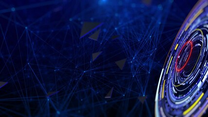 Leinwandbilder - HUD GUI hologram circle rotating with data flowing connection technology system. Futuristic digital network processing information 4K motion background.