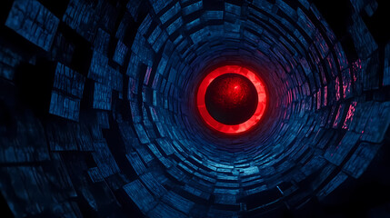 Wall Mural - deep blue spiral tunnel with red glowing ball