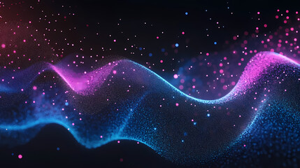 Wall Mural - blue and pink flowing waves with glowing dots