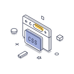 Wall Mural - isometric line art representation highlighting the concept of web development featuring a css elemen
