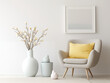 © FiligreeDigital - Minimalist modern living room interior with Easter and spring inspiration. Light walls, light armchair with neutral pillows. Easter interior decor