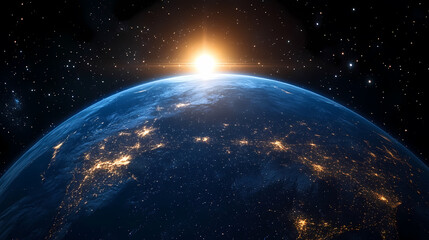 Wall Mural - earth with bright beam of light from space