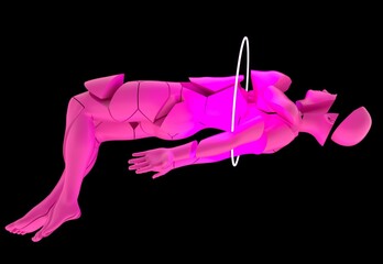 Aufkleber - Futuristic fragmented pink human figure on a black background. A white ring crosses her torso, creating a surreal digital art effect.