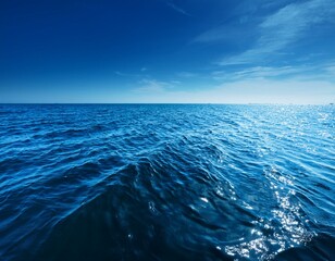 Wall Mural - deep blue sea water surface with shiny ripple natural background