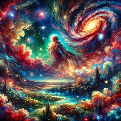 Wall Mural - Cosmic Canvas A vivid painting of colors in the night sky