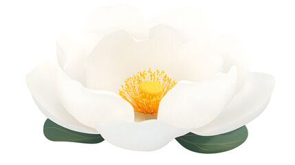 Poster - Delicate white flower with soft layered petals and a golden center isolated on a transparent background in a 3D cartoon with a cutout style