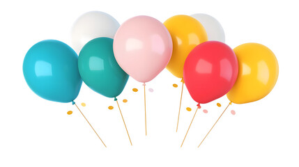 Aufkleber - Elegant 3D showcasing a dynamic cluster of vibrant  multicolored balloons with a soft shine and slight translucency  arranged in a playful and festive composition against a transparent background
