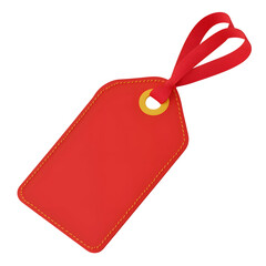 Leinwandbilder - Charming 3D red gift tag with a slightly curved shape stitched border detail and a luxurious satin ribbon threaded through the top symbolizing elegance and style  Transparent background cutout format