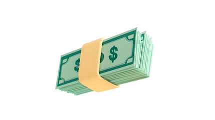 Aufkleber - Dynamic 3D composition of floating paper money in crisp green shades secured with a minimalist beige strap surrounded by metallic golden coins