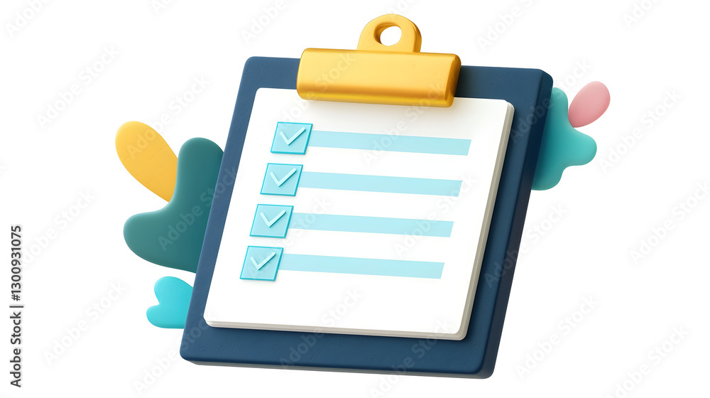 Playful 3D of a Checklist Clipboard with a Detailed Paper Texture ...