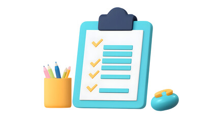 Poster - Professional 3D rendering of a blue clipboard with neatly aligned checklist lines and checkboxes designed for organization productivity and task management