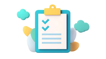 Leinwandbilder - Professionally Rendered 3D of a Blue Clipboard with Neat Checklist and Checkboxes Designed for Productivity and Organization on a Transparent White Background