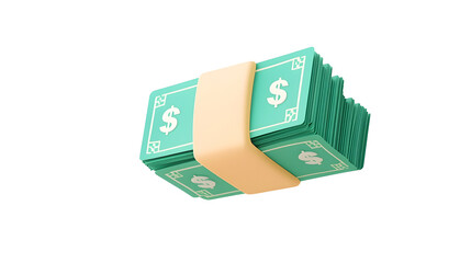 Aufkleber - 3D visual design featuring floating green currency stacks tightly bound by a beige money strap surrounded by radiant golden coins rotating around the composition  The design showcases subtle shadows