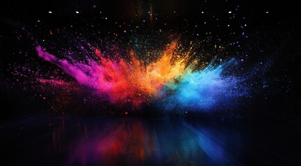 Wall Mural - a colorful explosion of paint is splattered across the floor. the colors are vibrant and the scene i