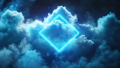 Wall Mural - a blue sky with a glowing square in the middle. the square is lit up in neon colors