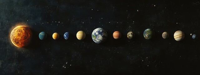 Wall Mural - a photo of the solar system with all planets in their correct order, with sun on left side, earth at