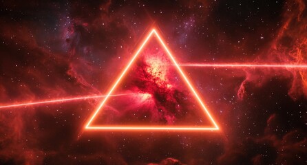 Wall Mural - a red triangle is lit up in a space filled with stars. the triangle is surrounded by a glowing red l
