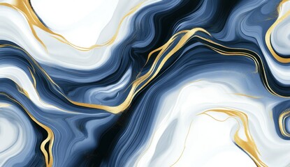 Wall Mural - a painting of a blue and white swirl with gold accents. the painting has a sense of movement and dep