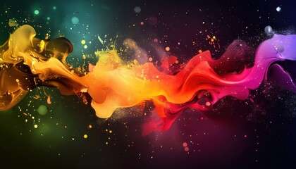 Wall Mural - a colorful, abstract painting of a rainbow with a splash of color. the painting is full of bright co