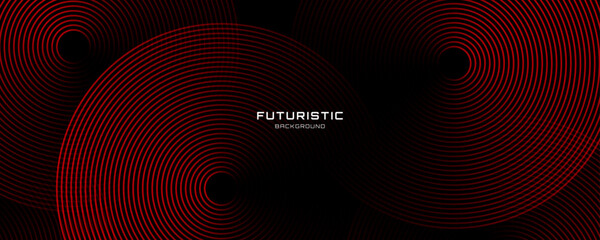 Wall Mural - 3d red lines techno abstract background overlap layer on dark space with circles effect decoration. 