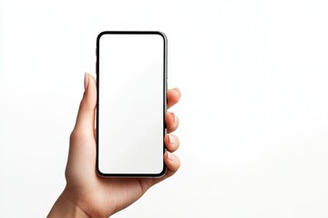 Clear Pixel Image of Smartphone Blank Screen in Woman Hand Isolated on White Background
