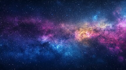 Wall Mural - A starry night sky painted with an array of colors, showcasing the Milky Way galaxy and distant stars. The background is dark blue with hints of purple