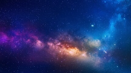 Wall Mural - A starry night sky painted with an array of colors, showcasing the Milky Way galaxy and distant stars. The background is dark blue with hints of purple