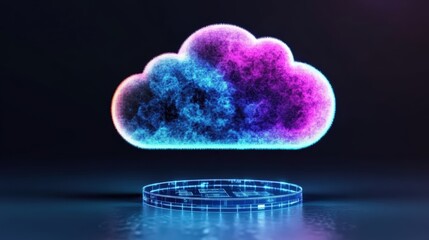 Wall Mural - cloud storage concept with glowing blue and pink clouds and circuit background for data processing