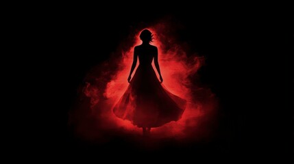 Wall Mural - A dark silhouette of an individual standing in the shadows, illuminated by red smoke that creates a mysterious and intense atmosphere