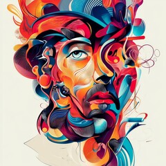 Aufkleber - Abstract Portrait with Vibrant Colors and Geometric Shapes, An Artistic Depiction of Individuality and Creativity.