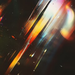 Fototapete - Abstract Light Streaks and Rainbow Refraction on Dark Background, Evoking a Celestial Atmosphere