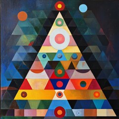 Aufkleber - Geometric Pyramid of Colors: A Concentric Dance of Triangles and Circles in Abstract Harmony