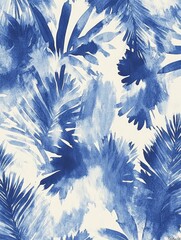 Wall Mural - a pattern of tie-dye designs in indigo and white. the design features soft edges with ink blots crea