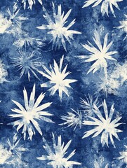 Wall Mural - a pattern of tie-dye designs in indigo and white. the design features soft edges with ink blots crea