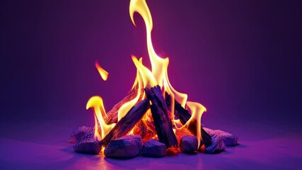 Wall Mural - small bonfire burning on purple background