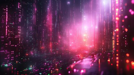 Wall Mural - pixelated glitch effect in purple, pink, and green creates a psychedelic, cyberpunk design reminisce