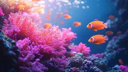 Wall Mural - Vibrant Coral Reef Teeming with Colorful Marine Life Under Clear Blue Ocean Waters