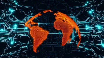 Wall Mural - earth rotating on digital printed circuit board