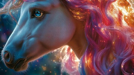 Wall Mural - majestic white horse with flowing mane in a galaxy