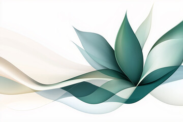 Wall Mural - Abstract wallpaper featuring flowing shapes and leaves in soft green hues with a minimalist design for a calming atmosphere